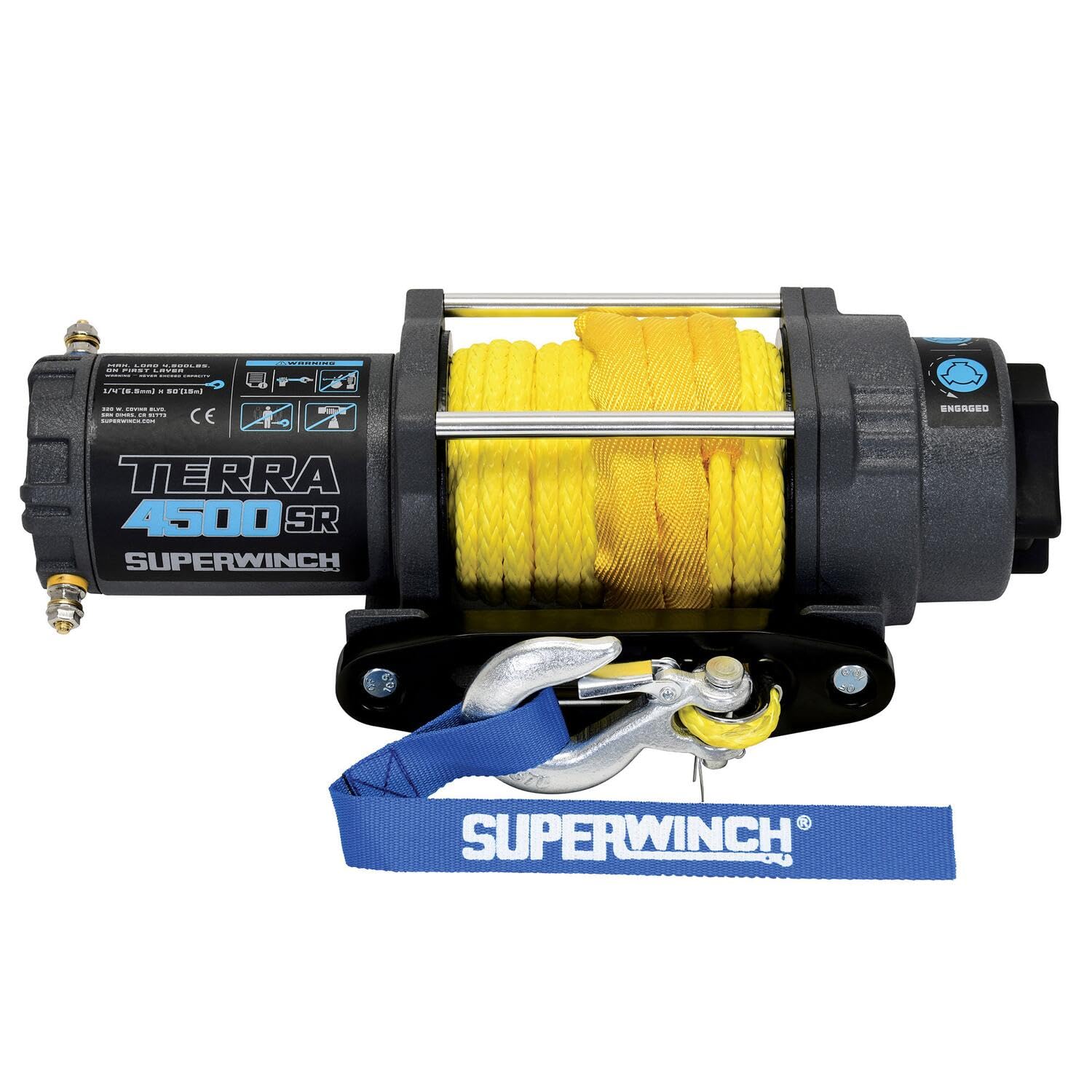 Superwinch 1145270 Terra 4500SR 12 V DC 4500lb/2041.2kg Single Line Pull UTV/ATV Winde mit Hawse Fairlead, 1/4 Zoll x 15,2 m Synthetisches Seil, Handheld-Fernbedienung, Lenkerschalter von Superwinch