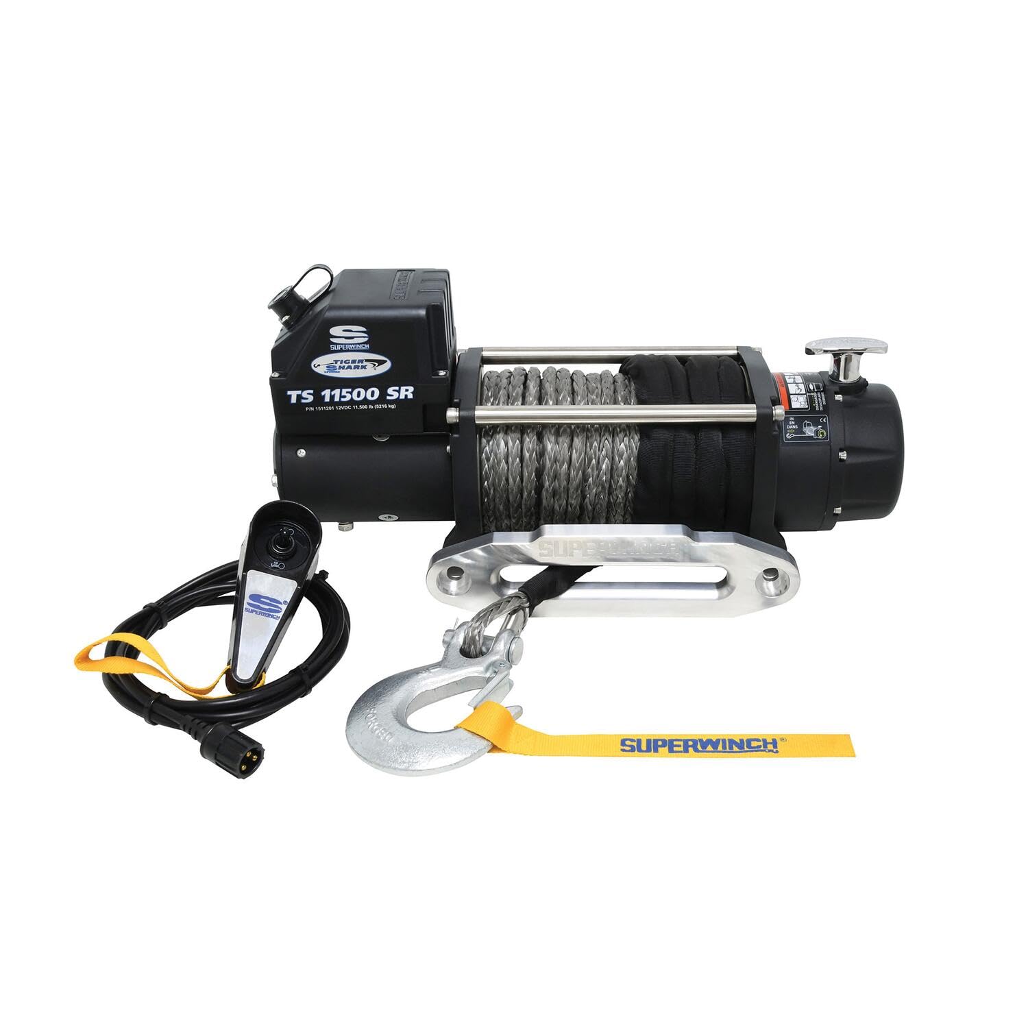 Superwinch 1511201 Tiger Shark 12 V Seilwinde mit Aluminiumfalse und synthetischem Seil – 5,216 kg Tragkraft von Superwinch