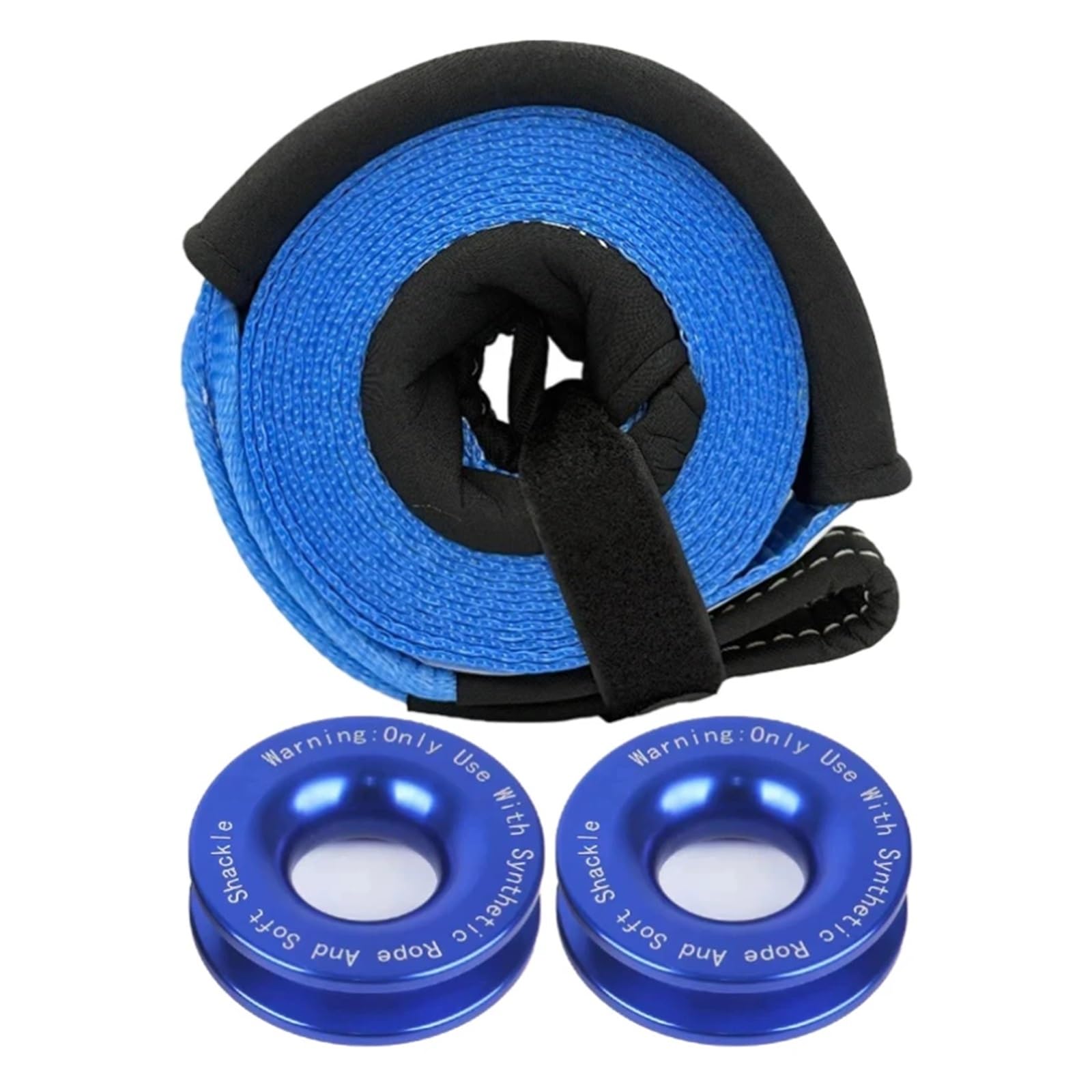 1Set 2''×5m Zugkraft 5 Tonnen Seil Hochleistungs-Abschleppseil for Autos, SUVs und Geländefahrzeuge(Blue-3Pcs) von Supkancl