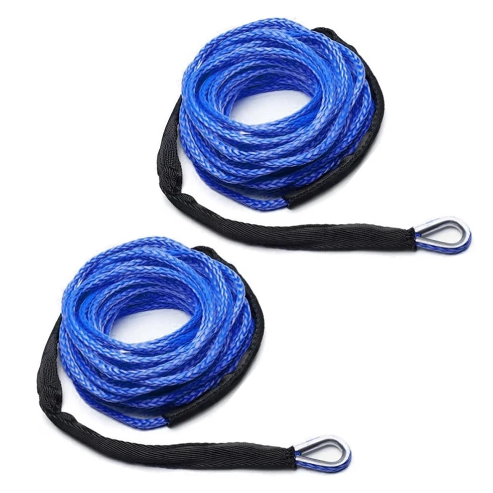 2 Stück Hochleistungs-Windenseil, 1/4 Zoll x 50 Fuß, synthetisch mit Kausche und Hülse – 10.000 Pfund Bruchfestigkeit(Blue-2Pcs) von Supkancl