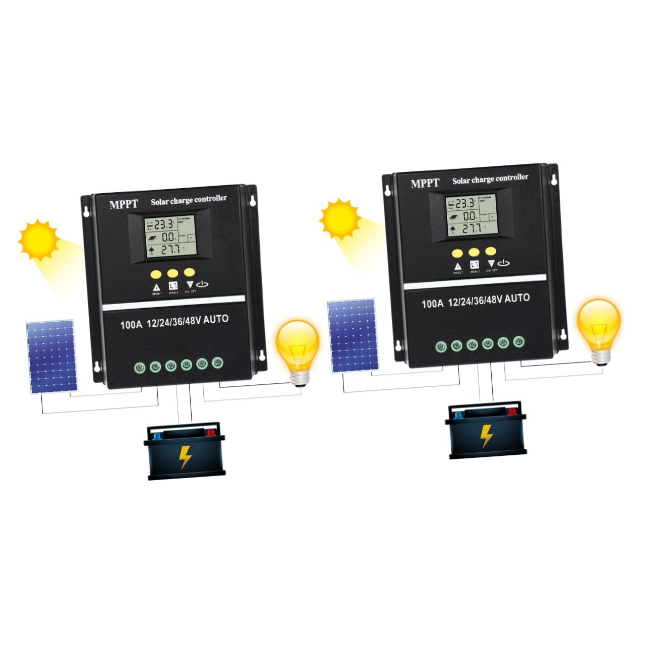 Supvox 2St MPPT-Solarregler 100a 12V/24/V36V/48V (sy48v100a) tragbar Auto-Solarpanel-Controller Monitor caakg kunststoffgehäuse Solarladeregler 100a Solarladeregler 24v Aluminiumprofil von Supvox