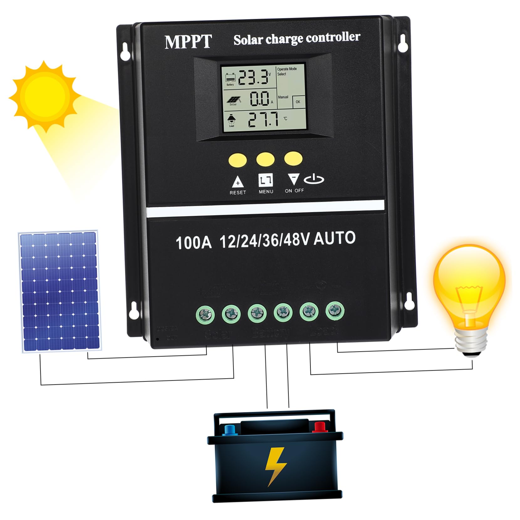 Supvox Mppt-solarregler 100a 12v/24/v36v/48v (sy48v100a) Solar- Kabel Solarleuchten Im Freien Tragbares Ladegerät Solarstromzähler Solarspannungsregler Solarladeregler Auto Plastik von Supvox