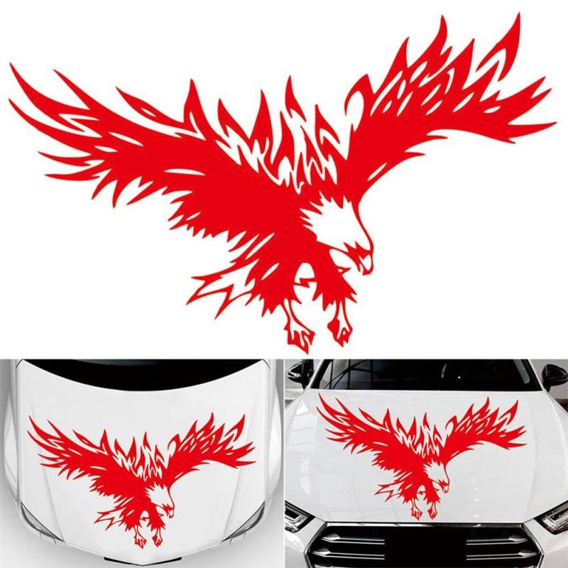 Motorhaube Aufkleber,3D Adler Aufkleber Wasserdicht Auto DIY Aufkleber Sticker Vinyl Adler Auto Dekorative Aufkleber Karosserie Seitendekoration Aufkleber für Auto Styling Dekoration Aufkleber,Rot von Surakey