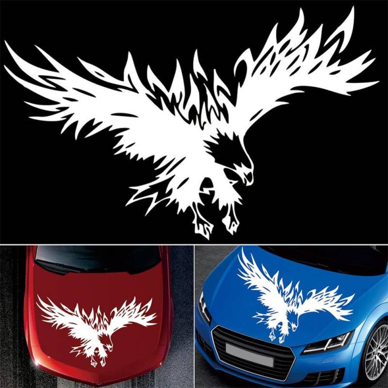 Motorhaube Aufkleber,3D Adler Aufkleber Wasserdicht Auto DIY Aufkleber Sticker Vinyl Adler Auto Dekorative Aufkleber Karosserie Seitendekoration Aufkleber für Auto Styling Dekoration Aufkleber,Weiß von Surakey