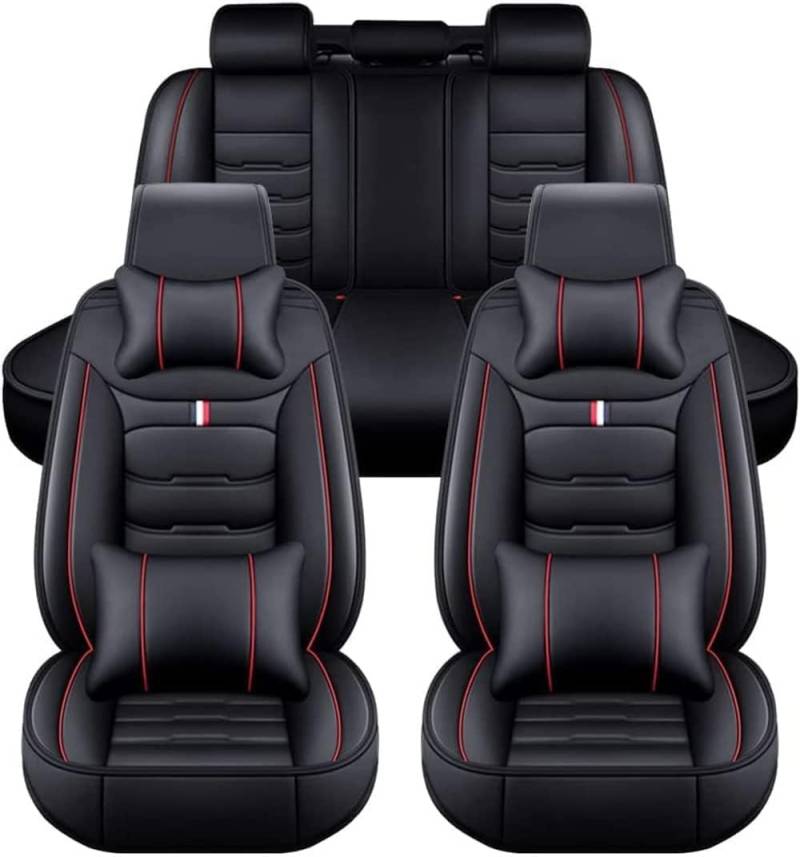 SureMaker 5-Sitzer-Autositzbezug für Odyssey 3.5L V6 2003-2004 Genuine Leather Anti-dirt and Wear-resistant,Luxurious_Set-D-Black-Red von SureMaker