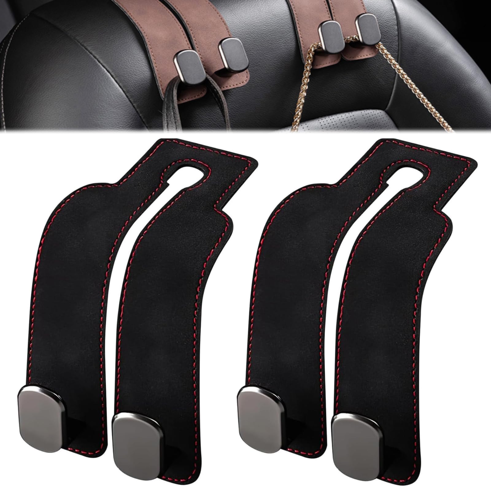 Susan's Choice Auto Taschenhalter 2 Stück, Auto Lagerung Haken, Auto Kopfstützen Haken, Universal Autositz Rückenlehnen Haken, Auto Organizer Rücksitz, Auto Gadgets Innenraum, Schwarz von Susan's Choice