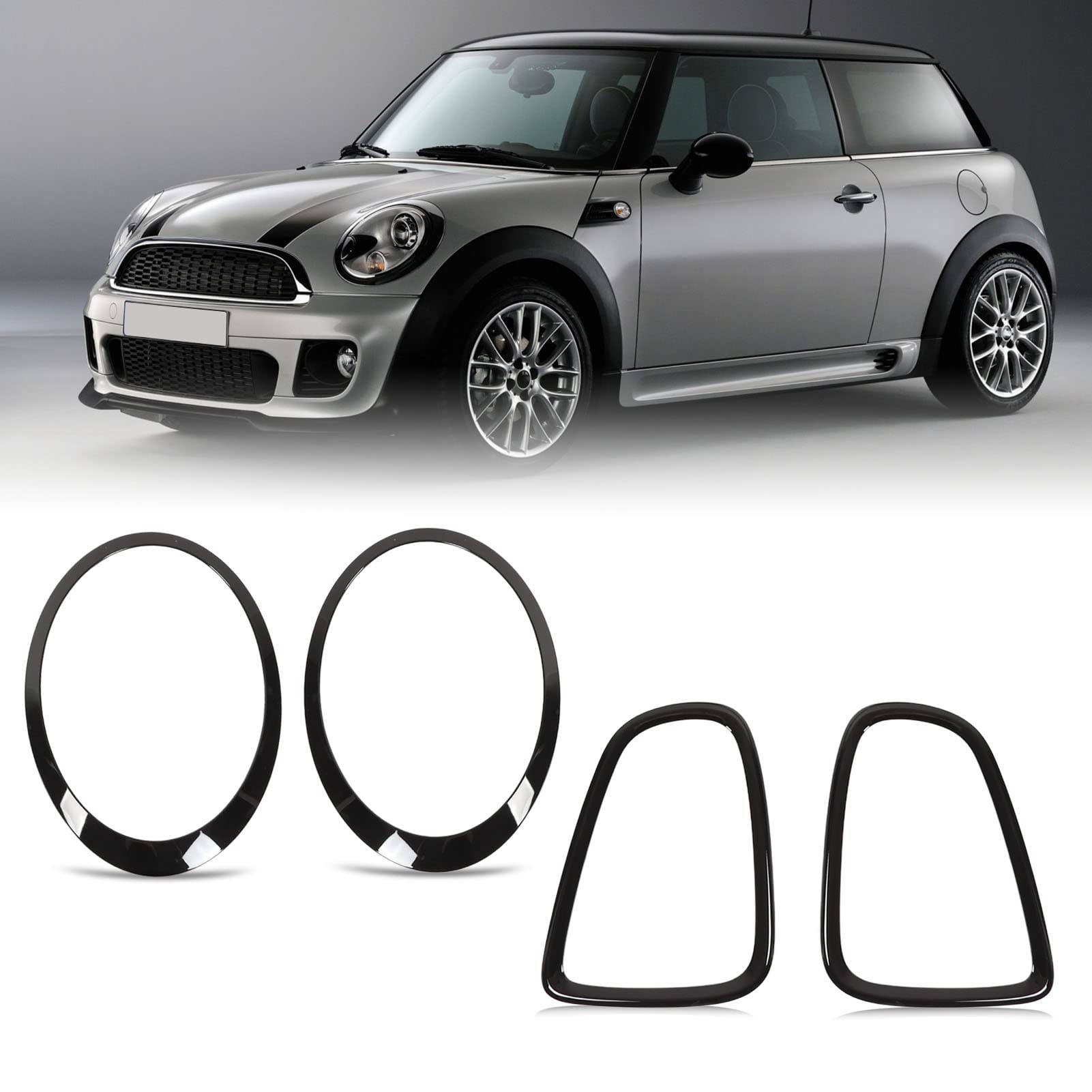 Sustvita Gloss Black Daillight Guard Trim, Scheinwerfer -Rücklicht -Surlight -Cover -Kit für R56 R57 R58 R59 S JCW 2007 bis 2015, 4PCS -Auskörper enthalten von SustVita