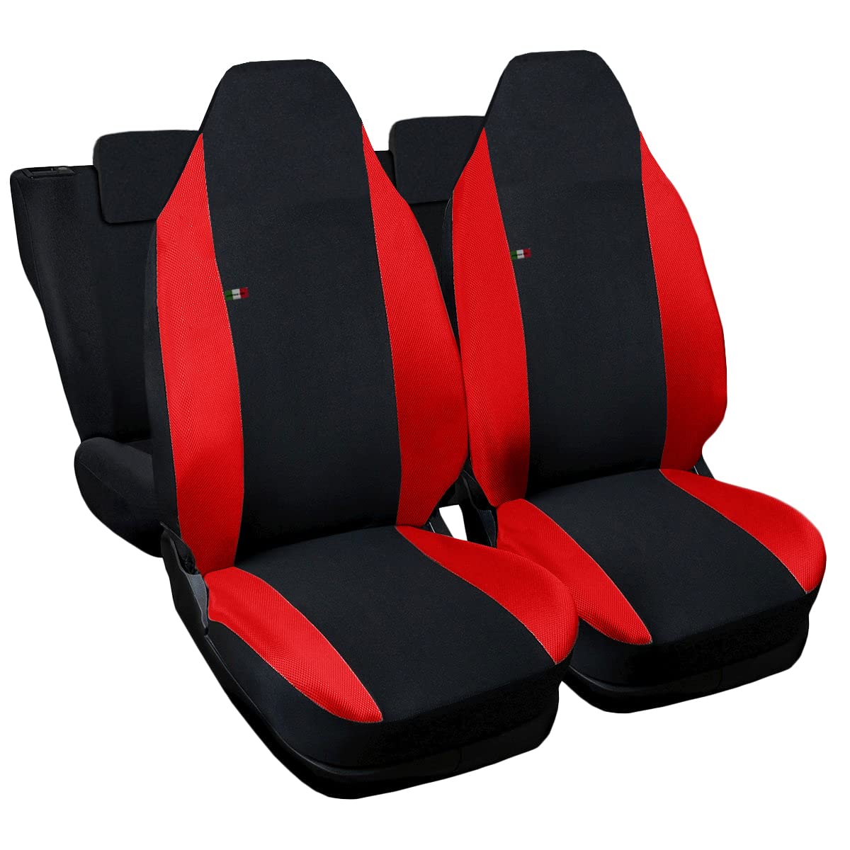 Complete Set of seat Covers with Integrated headrest, Made in Italy, Rear backrest 50/50 (Black-red) von Susy Shop