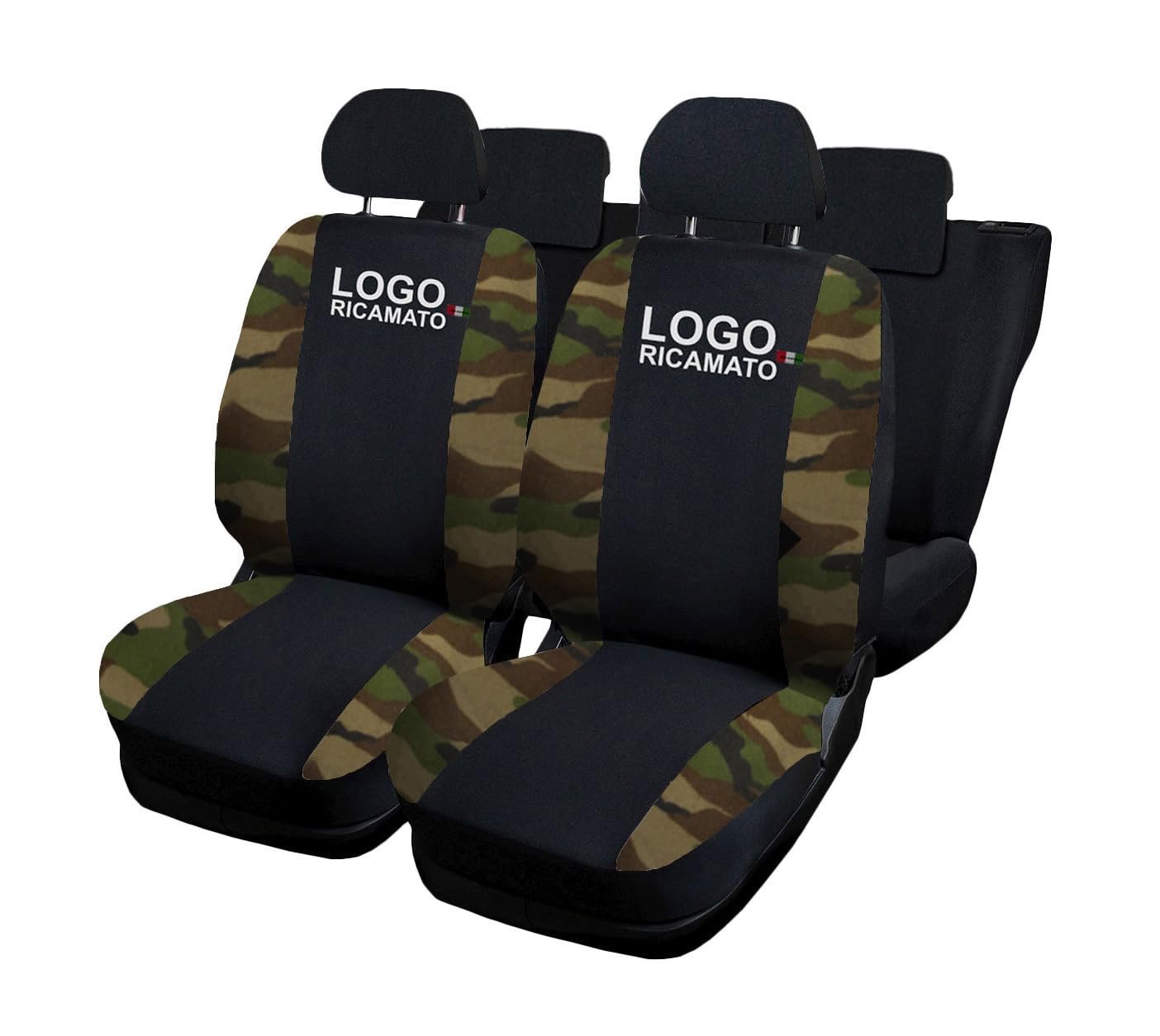 Susy Shop Autositzbezüge kompatibel für C3, Set Sitzbezüge vorne hinten mit gesticktem Logo Airbag, kompatibel Made in Italy Schwarz/Camouflage Grün von Susy Shop