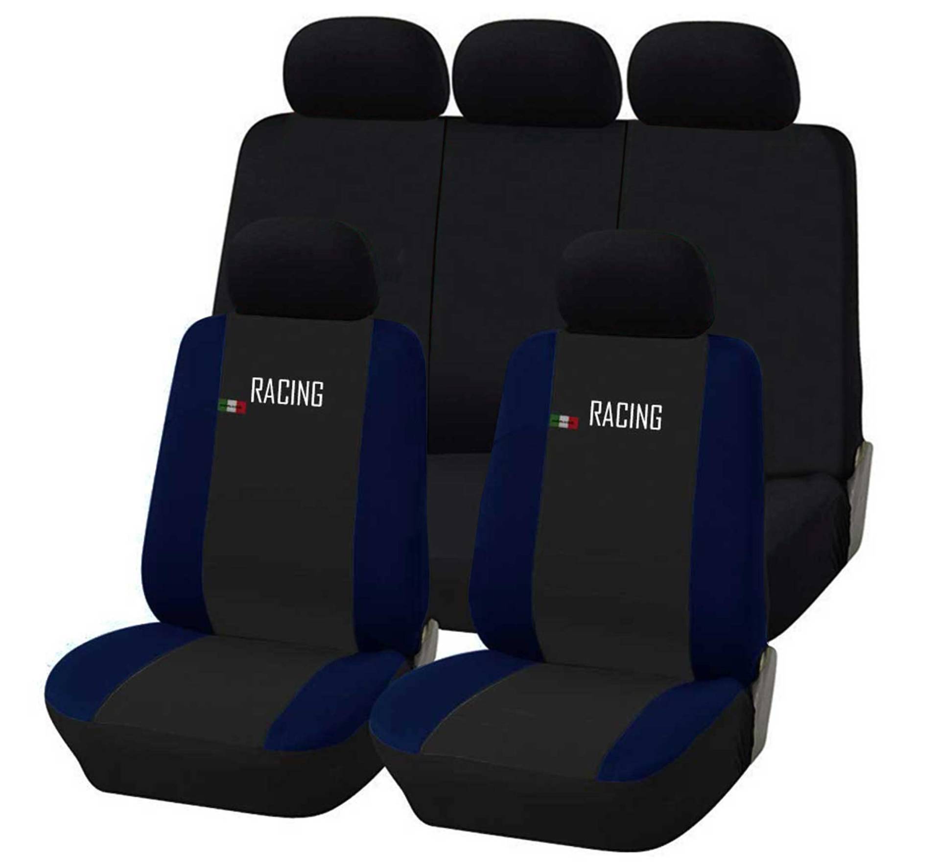 Susy Shop Universal Autositzbezüge Made in Italy - Racing - Rückenlehne mit 2 Reißverschlüssen - kompatible Airbags (Schwarz/Dunkelblau) von Susy Shop