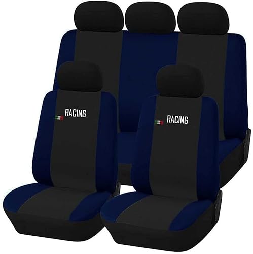 Susy Shop Universal Autositzbezüge Made in Italy - Racing - Rückenlehne mit 2 Reißverschlüssen - kompatible Airbags (Schwarz/Dunkelblau AP) von Susy Shop