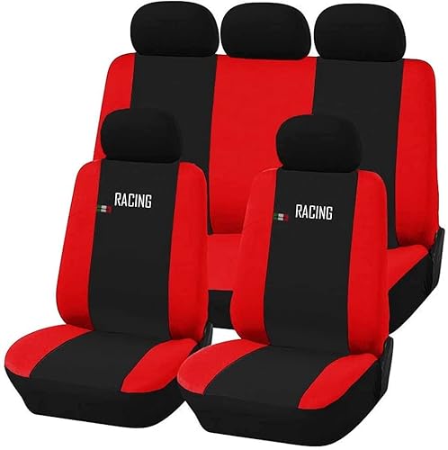 Susy Shop Universal Autositzbezüge Made in Italy - Racing - Rückenlehne mit 2 Reißverschlüssen - kompatible Airbags (Schwarz / Rot) von Susy Shop