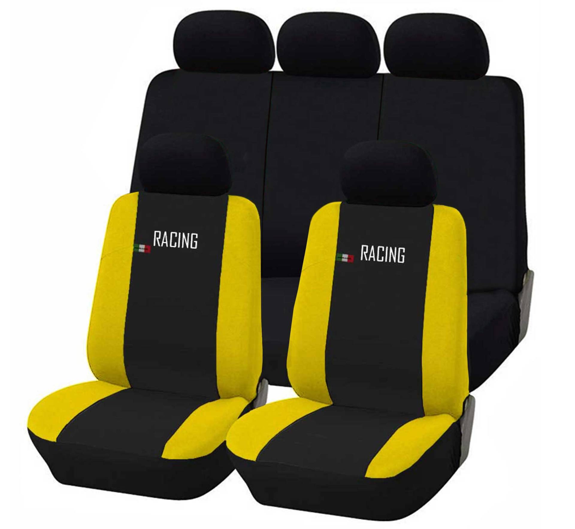 Susy Shop Universal Autositzbezüge Made in Italy - Racing - Rückenlehne mit 2 Reißverschlüssen - kompatible Airbags (schwarz/gelb) von Susy Shop