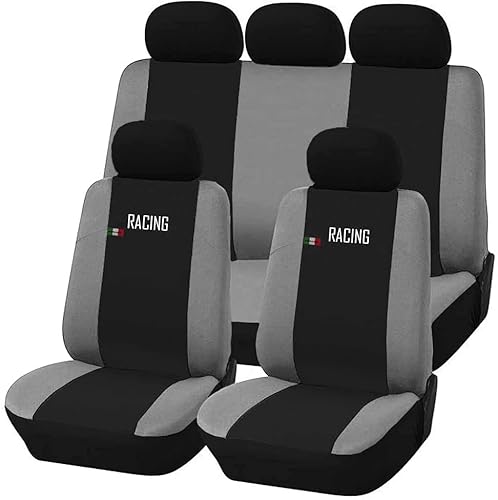 Susy Shop Universal Autositzbezüge Made in Italy - Racing - Rückenlehne mit 2 Reißverschlüssen - kompatible Airbags (schwarz/hellgrau AP) von Susy Shop