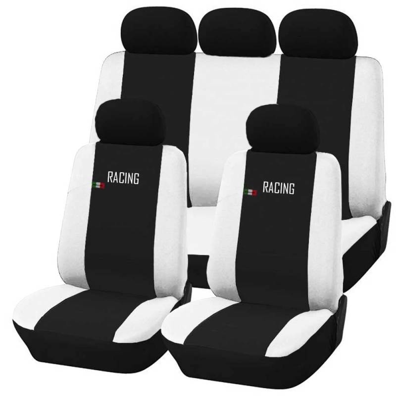 Susy Shop Universal Autositzbezüge Made in Italy - Racing - Rückenlehne mit 2 Reißverschlüssen - kompatible Airbags (schwarz/weiß AP) von Susy Shop