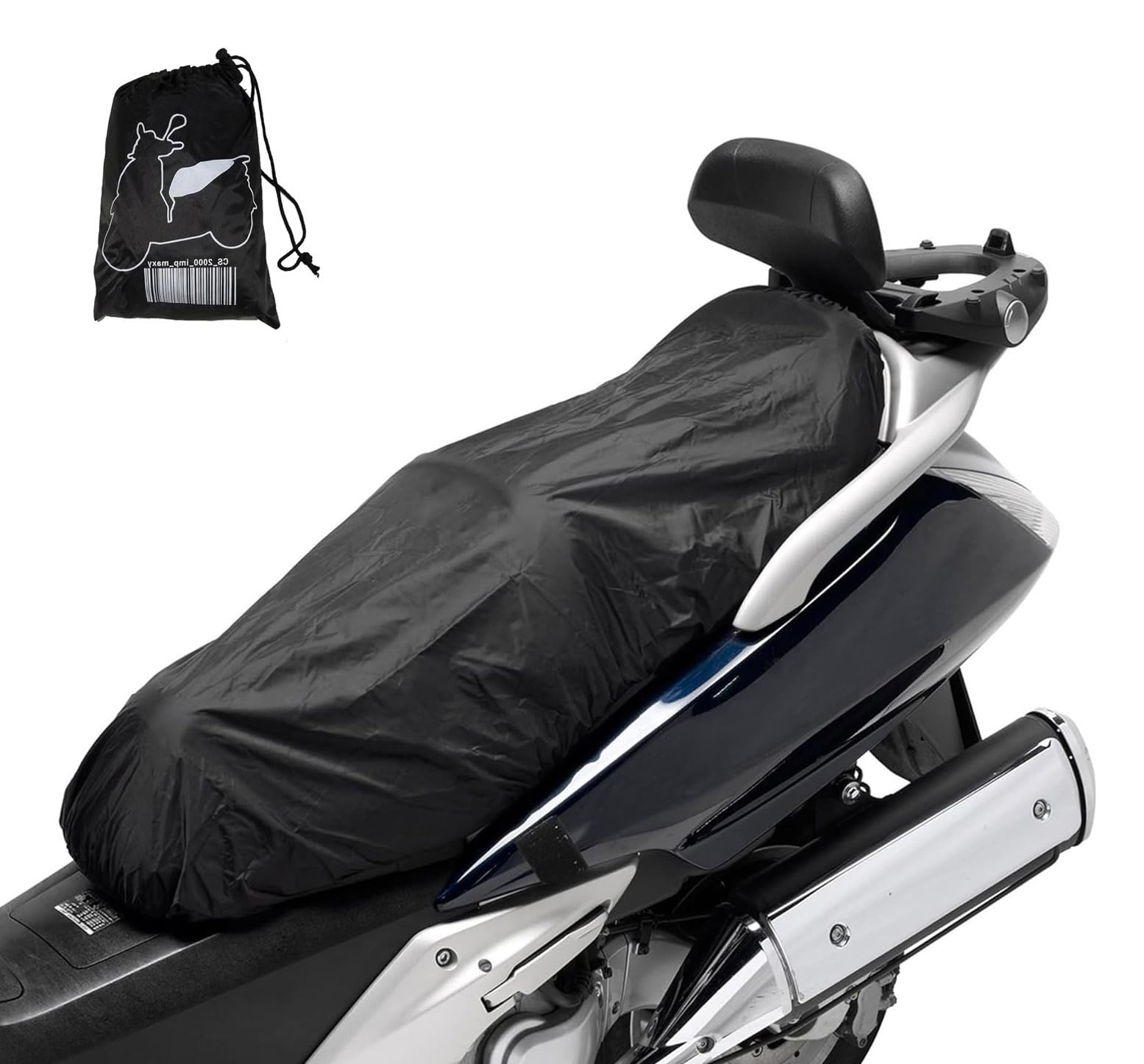 Susy Shop Universeller wasserdichter Sattelbezug mit Tasche | Schwarz | anpassbarer Sattelbezug für Roller Motorrad | Motorradzubehör Maxi Größe (115 cm x 50 cm) von Susy Shop