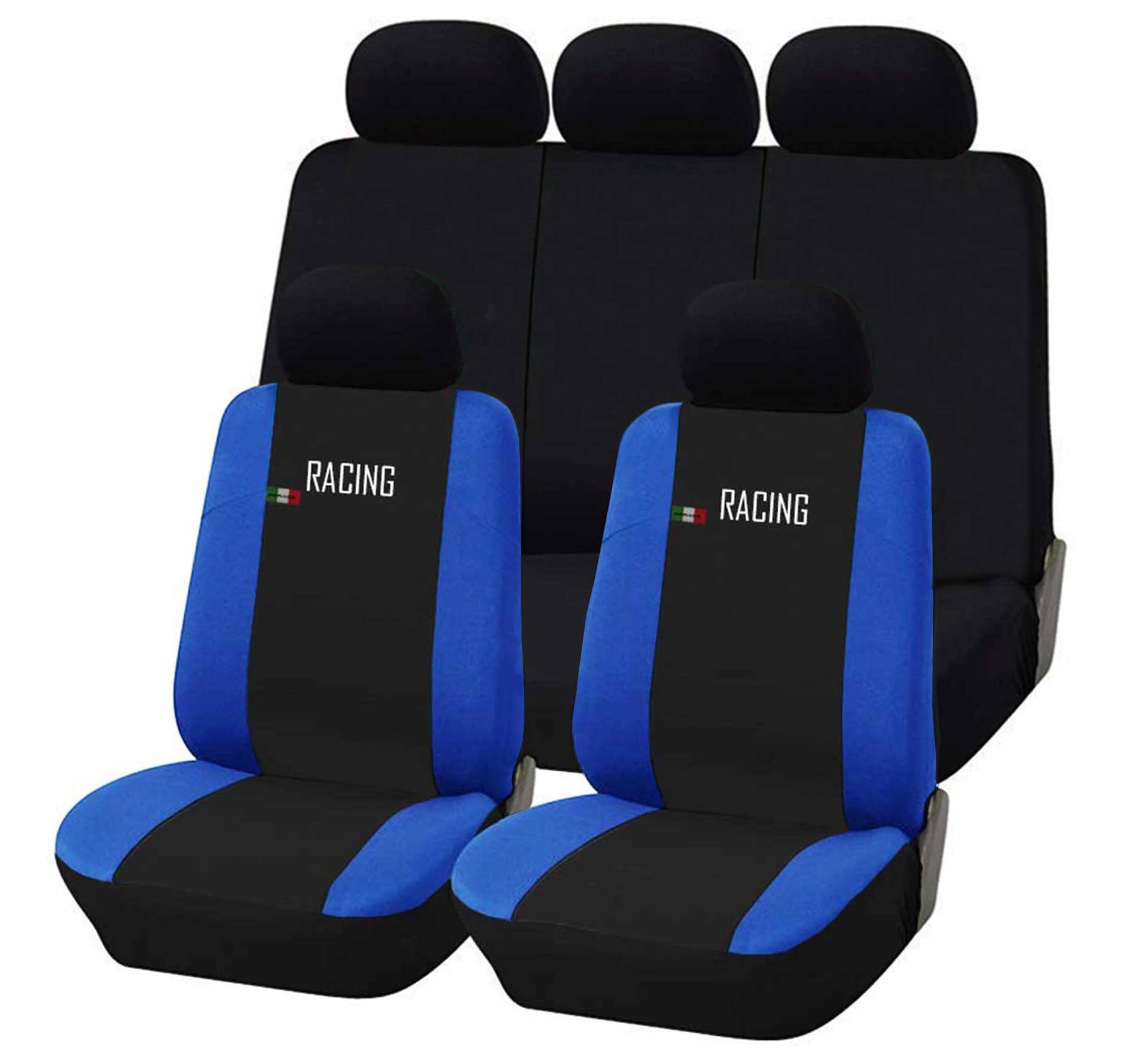 Universal Autositzbezüge Made in Italy - Racing - Rückenlehne mit 2 Reißverschlüssen - kompatible Airbags (Schwarz / Königsblau) von Susy Shop