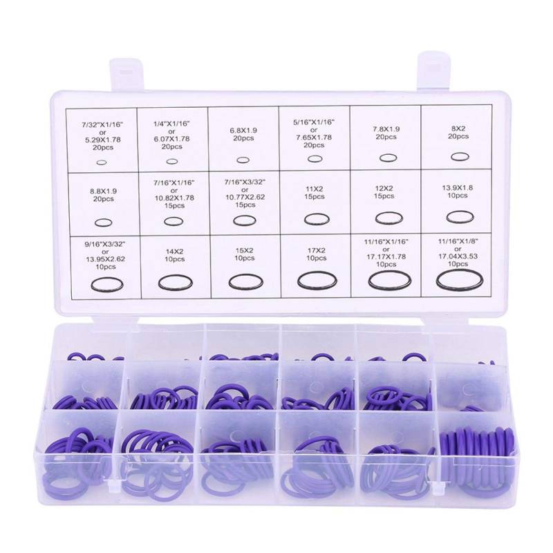 O-Ring-Dichtung, 270-tlg., Verschiedene Autoklimaanlagen-Kompressor-O-Ring-Dichtung, Dichtungssatz, Gummi-Unterlegscheibe(lila) von Suuonee