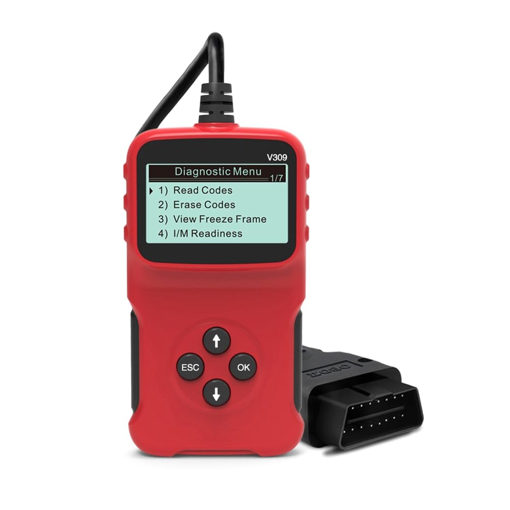 Swiixxer OBD2-OBDII-V309-Scanner, Kfz-Fehlercodeleser zum Löschen/Zurücksetzen, Diagnosetool, Funktioniert bei Den Meisten Fahrzeugen Ab Baujahr 1996, Einfache Installation, Einfache Bedienung von Swiixxer