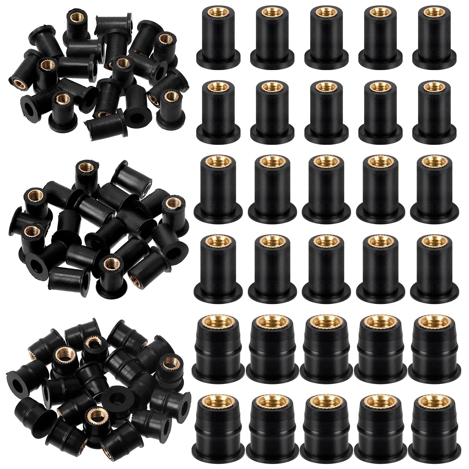 Swpeet 20Pcs M4 Schwarz Gummi Well Muttern Kit, Windschutzscheibe Verkleidung Befestigungsmittel Muttern, Verkleidung Motorrad Befestigungsmittel und Neopren Expansion Messing Muttern für Kanu von Swpeet