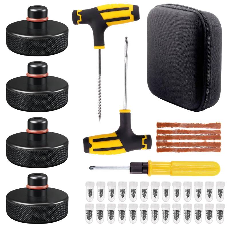 Swpeet 31Pcs Heben Jack Pad, 4PCS Gummi Jack Pad Adapter Jack Point Pad Pucks Werkzeug Chassis Stabiler Adapter mit Aufbewahrungsbox Auto Reifen Reparatur Tool Kit von Swpeet