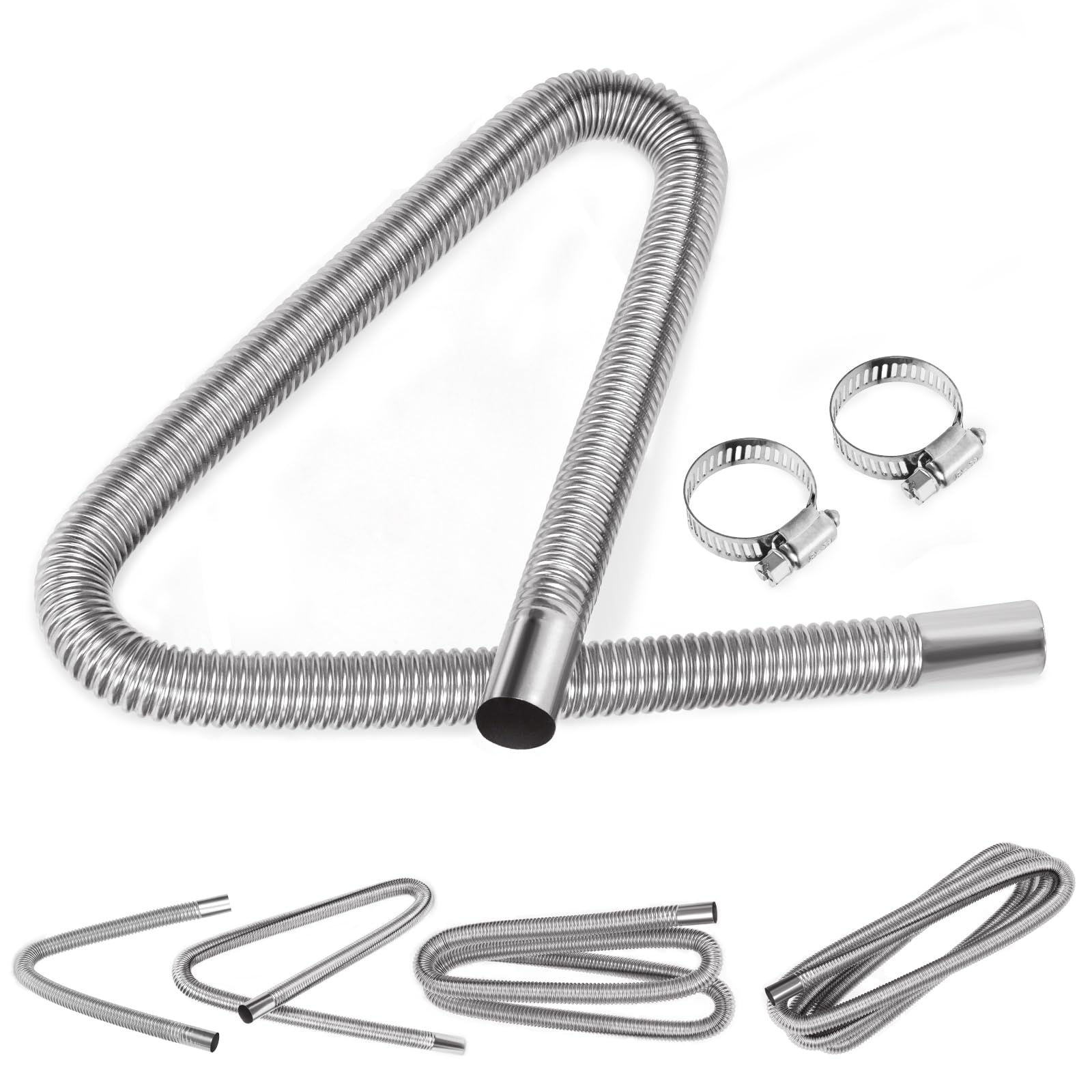 Swpeet 3Pcs 1" x 39" - 25mm x 100cm Edelstahl Diesel Heizung Auspuffrohr mit 18mm-29mm Schlauchschellen Kit, Kraftstofftank Luftheizung Diesel Gas Entlüftungsschlauch Auspuffschlauch für Auto Fahrzeug von Swpeet