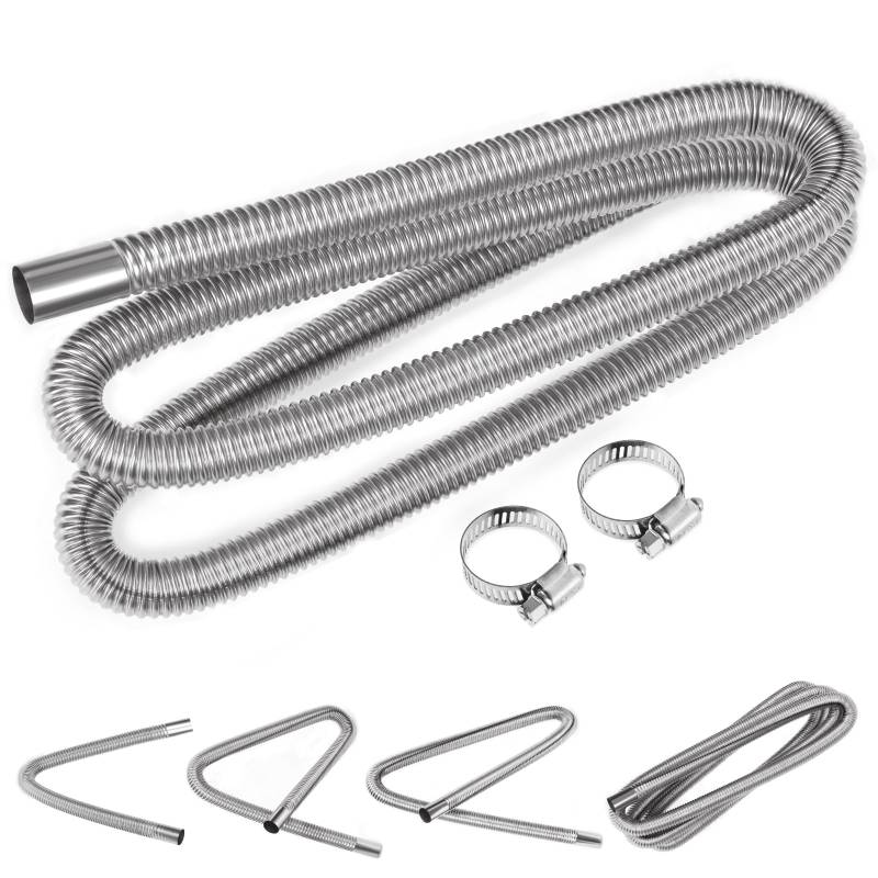 Swpeet 3Pcs 1" x 79" - 25mm x 200cm Edelstahl Diesel Heizung Auspuffrohr mit 18mm-29mm Schlauchschellen Kit, Kraftstofftank Luftheizung Diesel Gas Entlüftungsschlauch Auspuffschlauch für Auto Fahrzeug von Swpeet