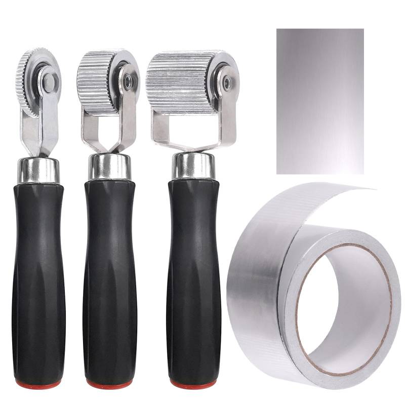 Swpeet 4Pcs 3Sizes Car Sound Deadening Roller Set, 6mm 20mm 40mm Metall Auto Noise Roller Installation Tool Seam Roller mit 66 Feet Aluminiumfolie Band Finishing Dichtungsband für Auto Sound Deadener von Swpeet