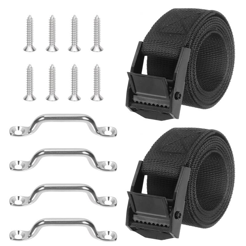 Swpeet Tie Down Strap 2 Sets 1" ×48" Bindungsriemen mit Edelstahl-Nockenschnalle, Deckschlaufe und Schraubsatz, Verstellbarer Nylon-Zurrgurt mit Schnalle Cam Cinch Strap für Batterie Tank Cargo von Swpeet