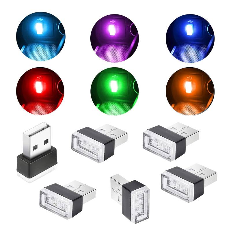 Auto LED-Atmosphäre Lichter, 6 Stück USB-Innenbeleuchtung, USB Led Licht Auto Atmosphäre, Auto Umgebungslicht für Auto Laptop Power Bank, 6 Farben von Swsdee