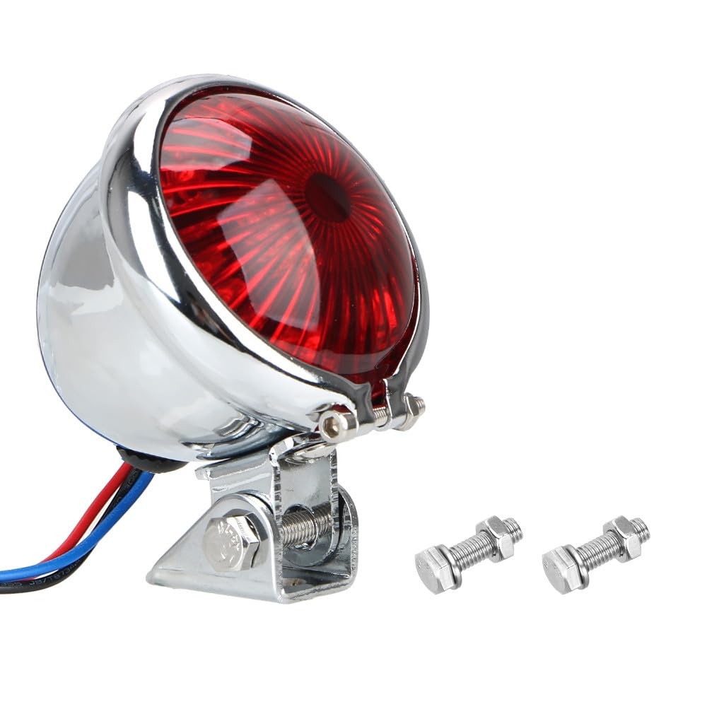 Motorrad LED Stop Rücklicht，Glänzend Silber mit Rot Gläser, LED Rücklicht Motorrad Bremslicht Rotlicht 12V Universal Bremsleuchten，Rundes Retro-Motorrad-Bremslicht von Swsdee