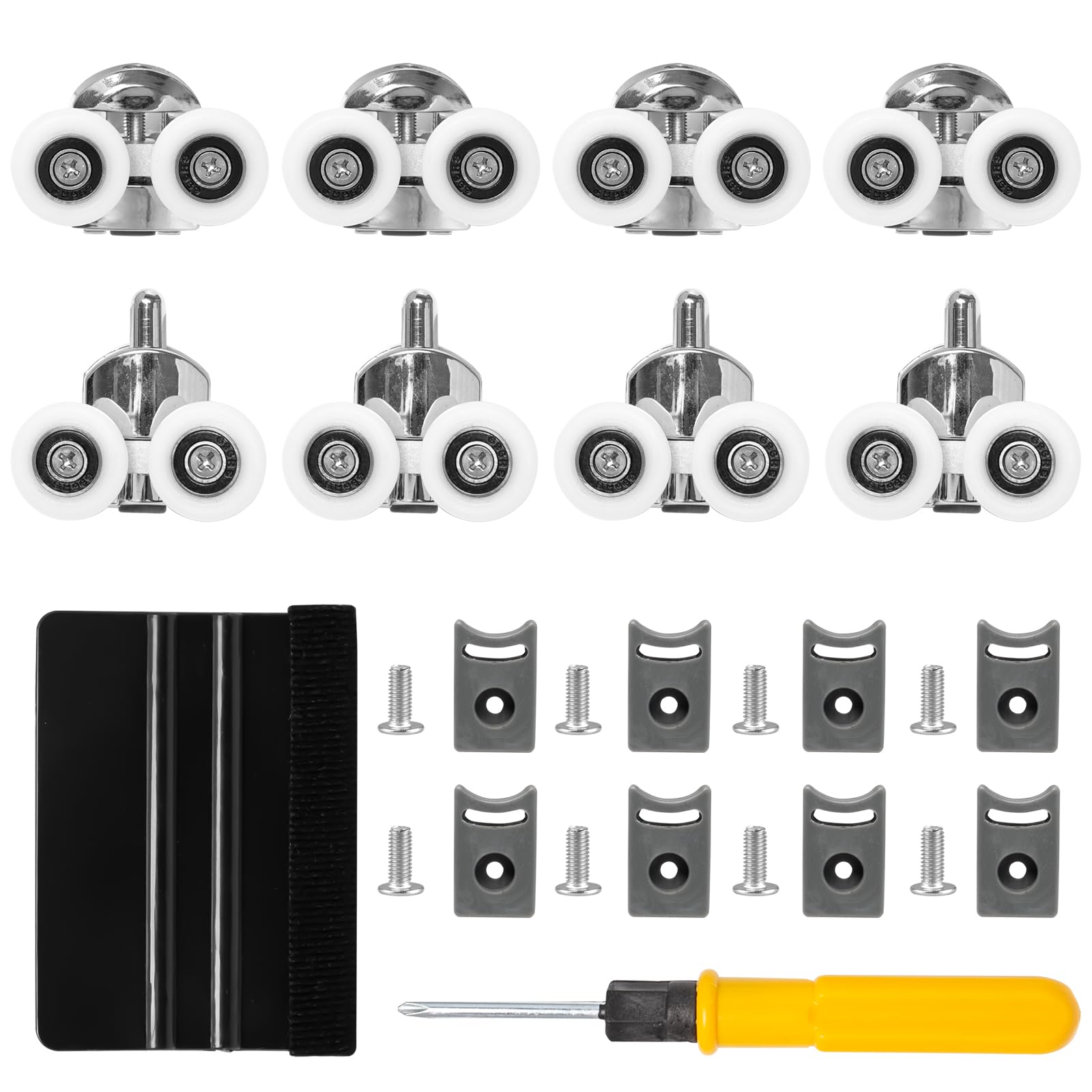 Sxutop 8 Stück Duschkabine Doppelrollen Ø25mm Dusche Schiebetür Doppelrollen Duschtürrollen 4 Oben und 4 Unten Duschkabinen Ersatzteile für Glas 4-6 mm, Duschtüren, Schiebetür, Laufrollen von Sxutop