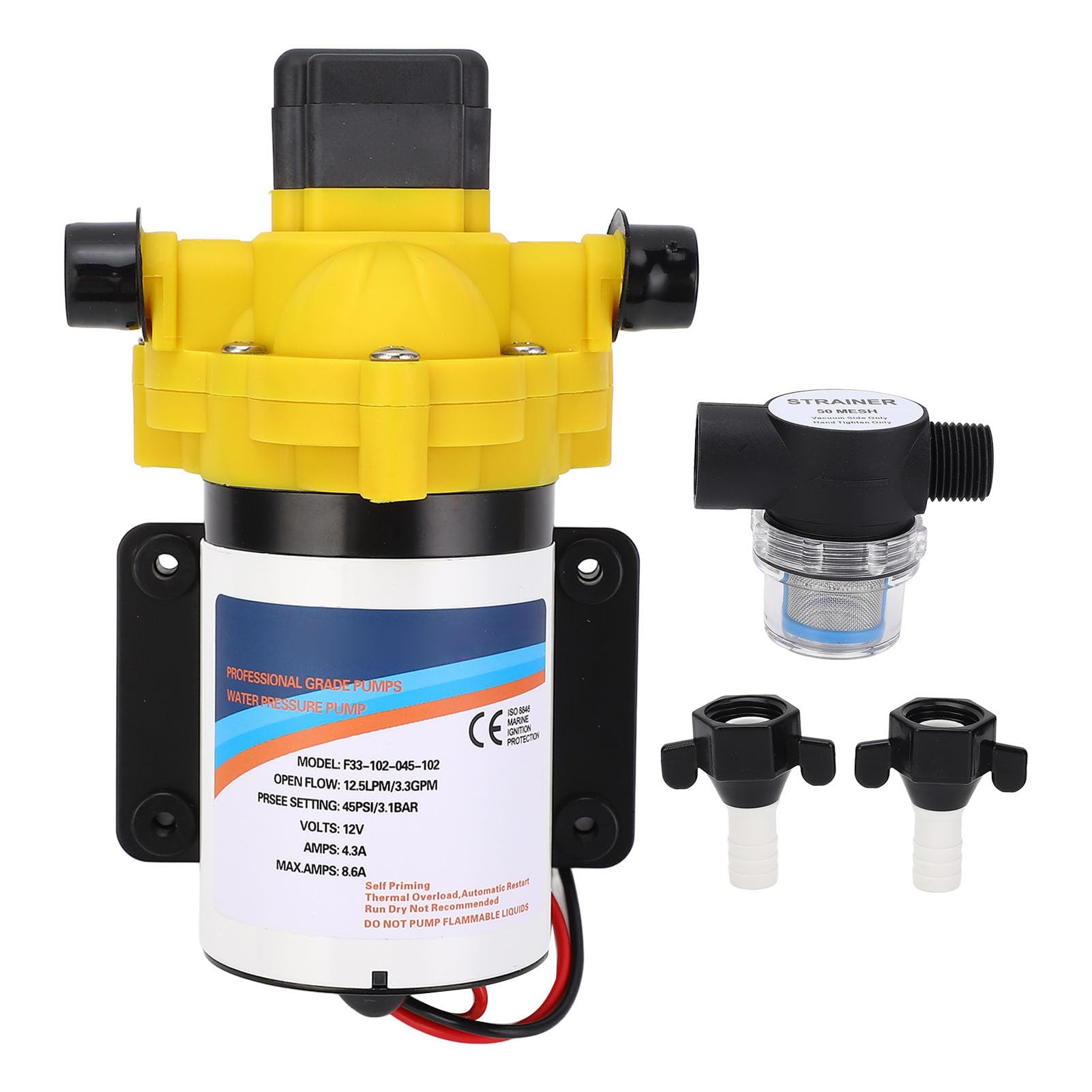 12 V DC Membran-Wasserpumpe, Frischwasserpumpe, Wohnmobil-Wasserpumpe S, Selbstansaugend, 3,3 GPM, 45 PSI, Geräuscharme Frischwasserpumpe für Wohnmobil, Marine, Yacht, Wohnwagen von Syrisora