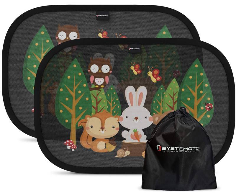 Systemoto Auto Sonnenschutz Baby mit UV Schutz (2er Set) - Autofenster Sonnenschutz, Kompatibel mit Personenkraftwagen, für Kinder mit süßen Tier Motiven (Forest Animals) von Systemoto