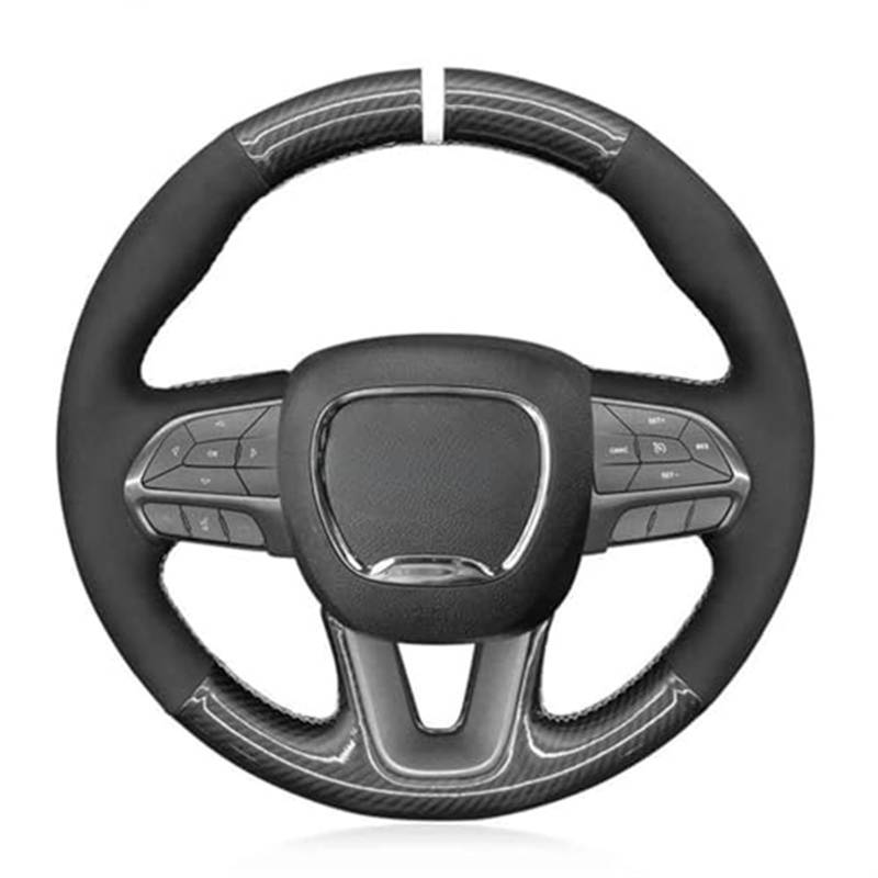 Szwaldaper Auto-Lenkradabdeckung, for Dodge, for Challenger, for Charger, for Durango 2015–2021, rutschfestes schwarzes Carbonfaser-Wildleder Lenkradabdeckung für Fahrzeuge(Black Blue Thread) von Szwaldaper