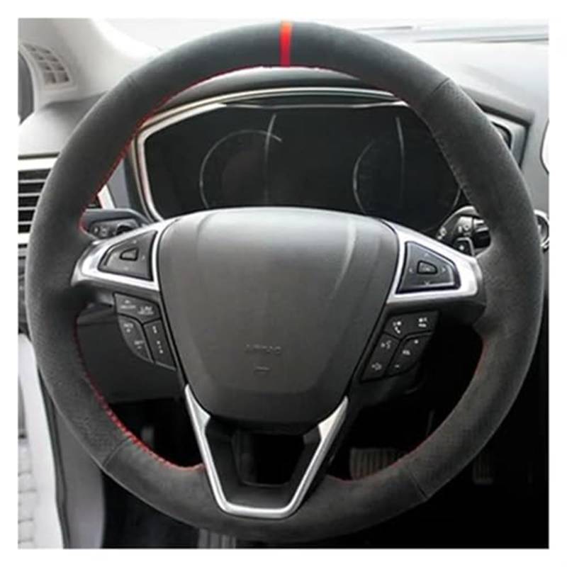 Szwaldaper Auto-Lenkradabdeckung, for Mondeo, for Fusion 2013–2019, for Edge 2015–2019, schwarzes Leder-Autozubehör Lenkradabdeckung für Fahrzeuge(Black Style 12) von Szwaldaper