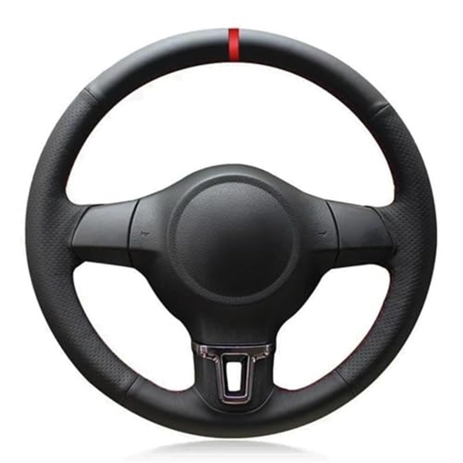 Szwaldaper Auto-Lenkradbezug, for Golf, 6, Mk6, for VW, for Polo, MK5 2010 2011 2012 2013, handgenähtes Kunstleder Lenkradabdeckung für Fahrzeuge(Black Black Thread) von Szwaldaper