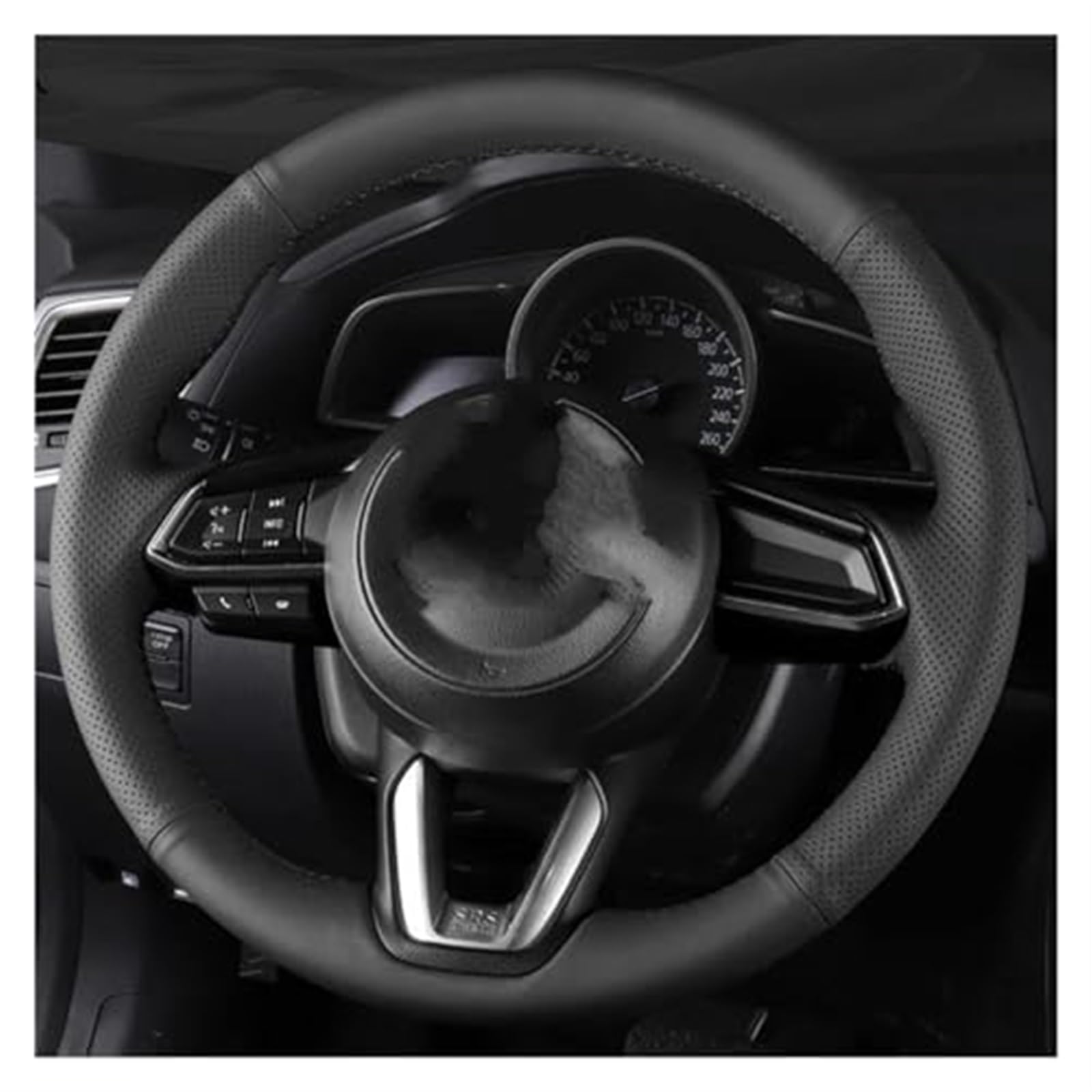 Szwaldaper Auto-Lenkradbezug, for Mazda, for CX-3 CX3 CX-5 CX5 2017 2018, Autozubehör, Auto-Lenkrad-Geflechtbezug, atmungsaktives Leder Lenkradbezug aus Leder(Black White Thread) von Szwaldaper