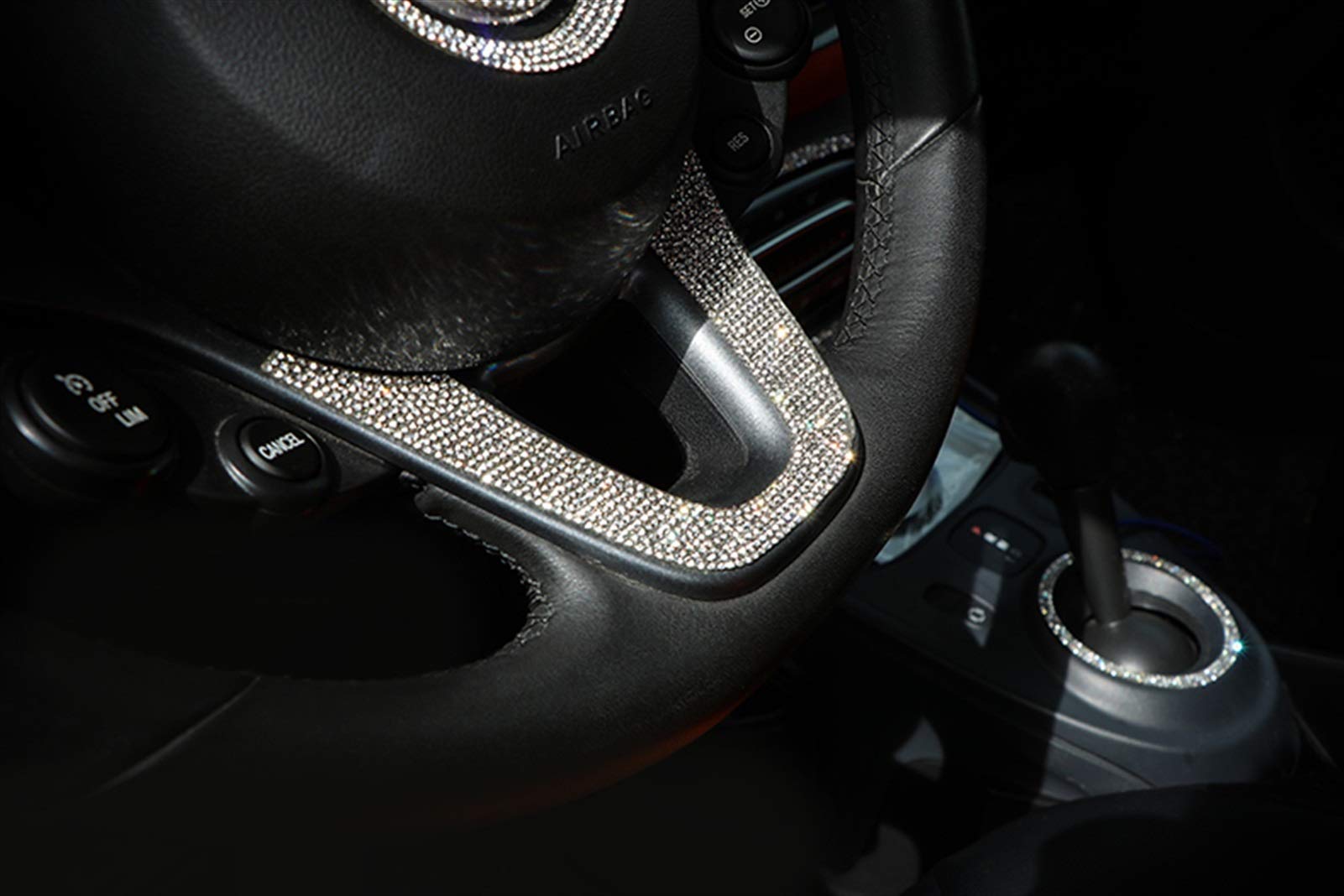 Szwaldaper Autozubehör Innendekoration Aufkleber, for Mercedes, for Smart, 453 Forfour Fortwo Diamant Strass Ring Kreis Zierleisten Aufkleber Auto-Entlüftungsringabdeckung(Steering Wheel V) von Szwaldaper