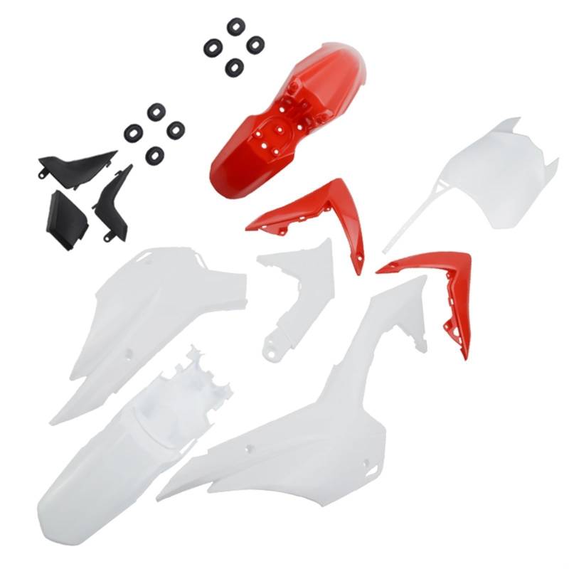 Szwaldaper CRF110 Kunststoff Verkleidung Body Kits Pit Dirt Motor Trail Bike Kotflügel for SKY-125cc Kinder, for Mini, Dirt Bike Motorradverkleidungsschalen(Red and White) von Szwaldaper