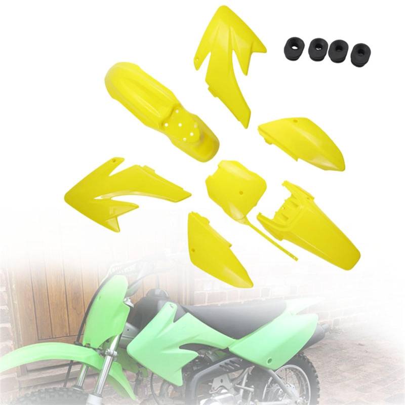 Szwaldaper CRF70 Kunststoffverkleidung Body Kit Teile XR70 Kunststoffkotflügel Kit CRF 70 Kit Set Pit Dirt Bike Zubehör Motorradverkleidungsschalen(CRF Yellow) von Szwaldaper