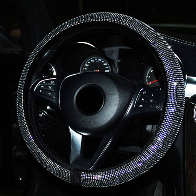 Szwaldaper Universeller Auto-Lenkradbezug mit Strass-Dekoration, for Frauen und Mädchen, hübscher Zopf am Lenkrad, süßes Autozubehör Auto-Entlüftungsringabdeckung(White) von Szwaldaper