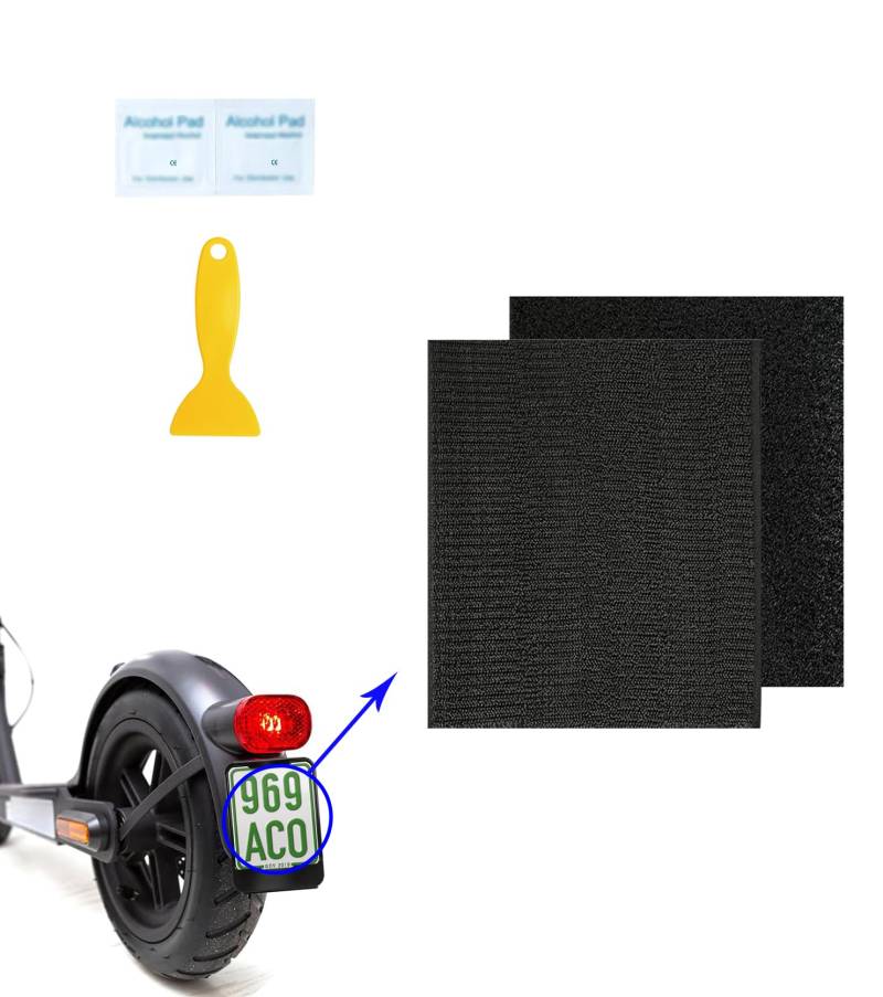 T TAKONE 1 Paar Selbstklebende Kennzeichenhalter für Roller, E-Scooter & Mofa – 135 x 110 mm mit Klettverschluss – Komplettes Set inklusive Installationswerkzeuge von T TAKONE