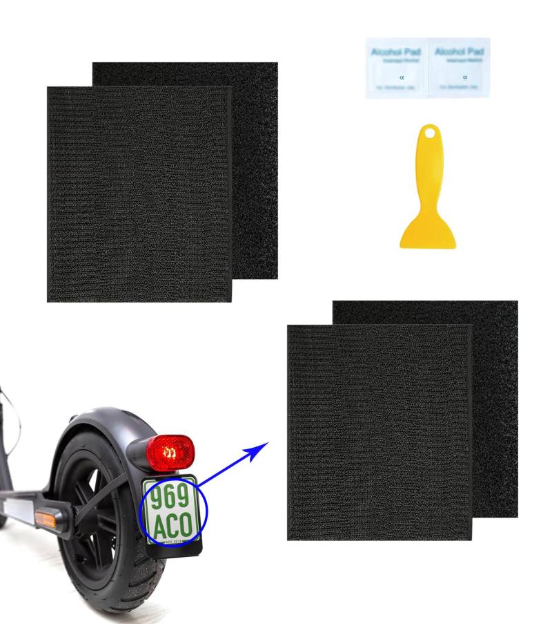 T TAKONE 2 Paar Selbstklebende Kennzeichenhalter für Roller, E-Scooter & Mofa – 135 x 110 mm mit Klettverschluss – Komplettes Set inklusive Installationswerkzeuge von T TAKONE