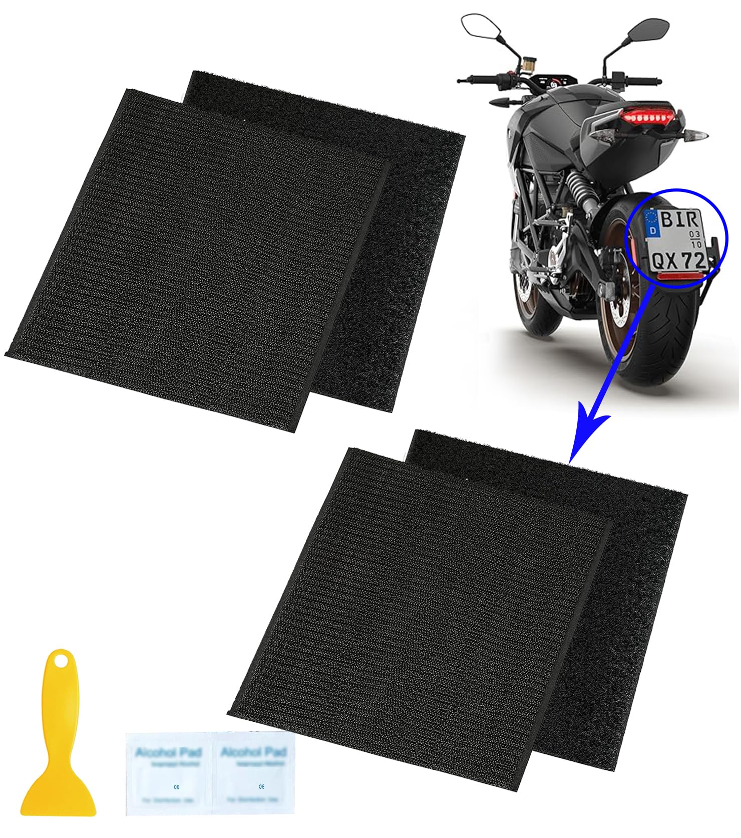 T TAKONE 2 Sätze Motorrad Kennzeichenhalter, 180x200mm Motorrad Kennzeichen Klett, Selbstklebend Klett Anti-Fall-Klebe von T TAKONE