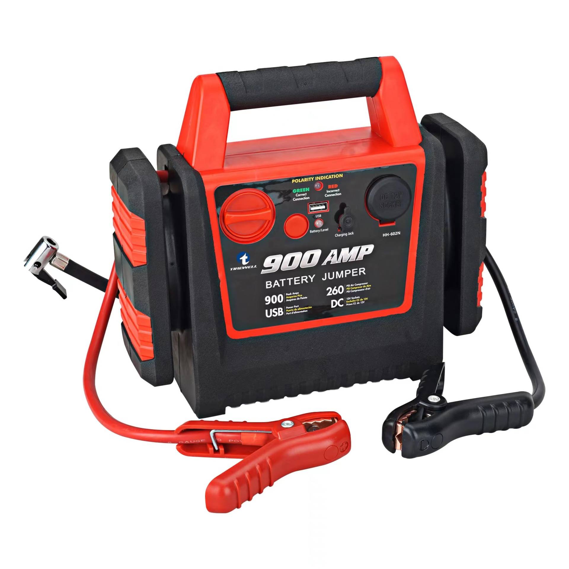 Auto Jump Starter Power Pack mit Luftkompressor, 900A 12V UltraSafe Blei-Säure Batterie Booster Power Pack, Power Bank Ladegerät mit USB-Buchse und DC-Steckdose, 150PSI Reifen Inflator mit 3 Adaptern von TIREWELL