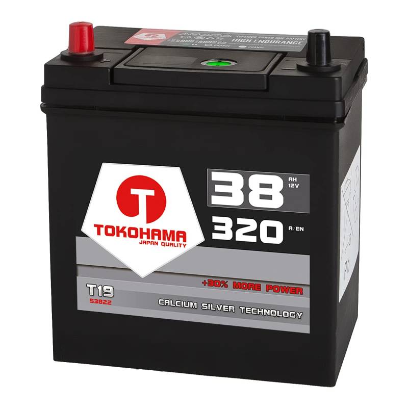 Tokohama Asia Japan Autobatterie 12V 38AH 320A/EN + Plus Pol Links Dünnpol 53822 ersetzt 35Ah von T TOKOHAMA JAPAN QUALITY