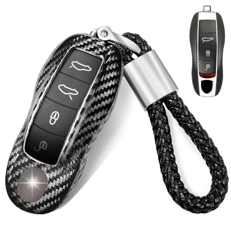 T-carbon Autoschlüssel Hülle kompatibel mit Porsche,Glasfaser Schlüsselbox Schlüsselhülle kompatibel mit Cayenne Panamera Macan/718/911/918 Schlüssel Schutz Keyless Smart Key Case,Silber Schwarz von T-carbon