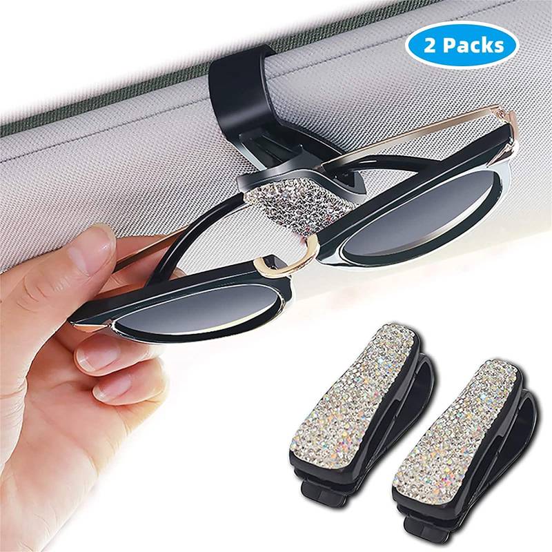 Auto Brillen Sonnenblende Brillenhalter mit Strass ,2pcs Sonnenbrillenhalterung , Sonnenbrillen Brillen Kartenkarten Clip,Brillenhalterung for Innenausstattung und Brillenetuis von T-