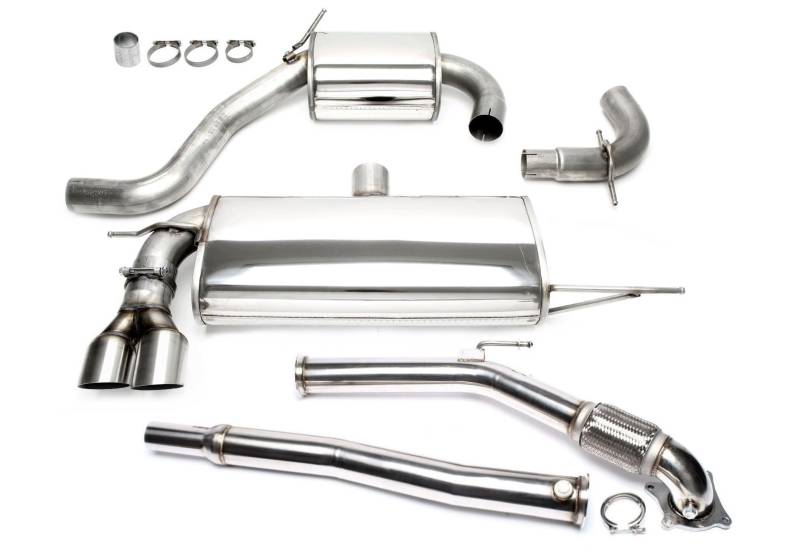 TA Technix Duplex Sportauspuffanlage aus Edelstahl mit Endrohr 2x80mm rund scharf inkl. 3 Zoll / 76mm Downpipe, Downpipe ohne TÜV Gutachten/Edelstahlanlage mit EG Zulassung, Art.-Nr. 33VW004 von TA Technix